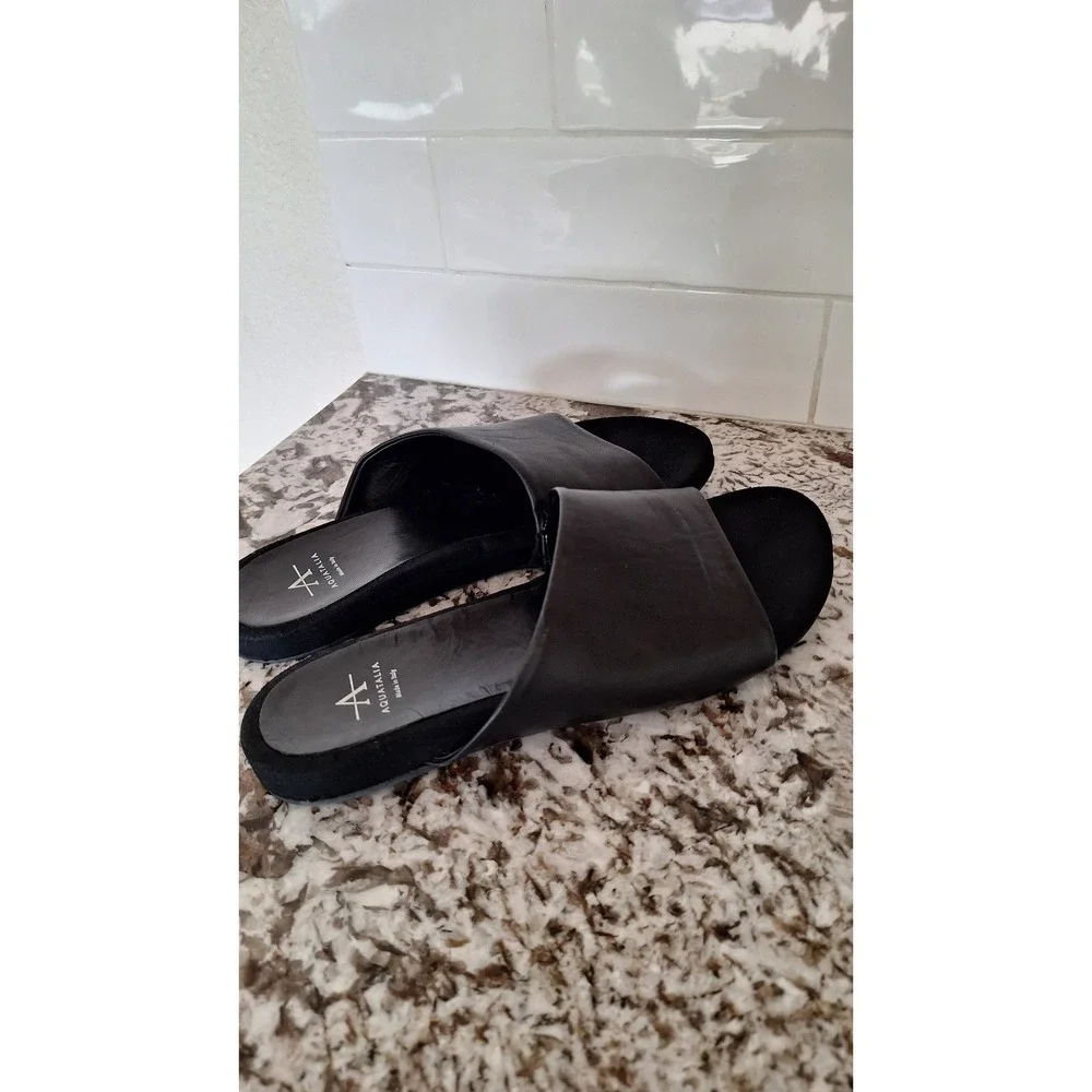 Aquatalia Black Leather Slide Sandals Made in Italy Womens Size 8 Flat Shoes